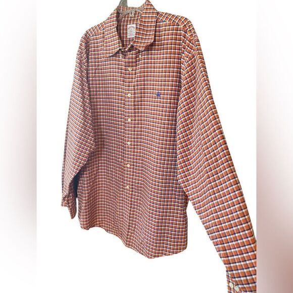 Brooks Brothers Men’s Sz XL Orange Blue Plaid Classic Button Down Collar Shirt - Picture 3 of 7